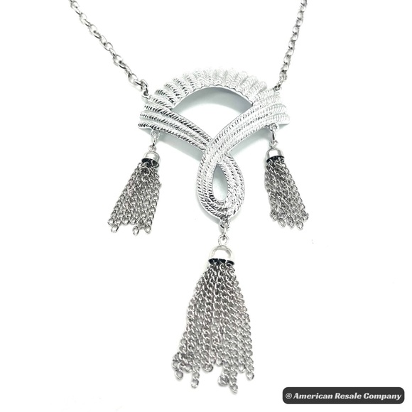 Sarah Coventry Jewelry - Sarah Coventry 1970s RARE Vintage NEW Brutalist Silver Tassel Pendant Necklace